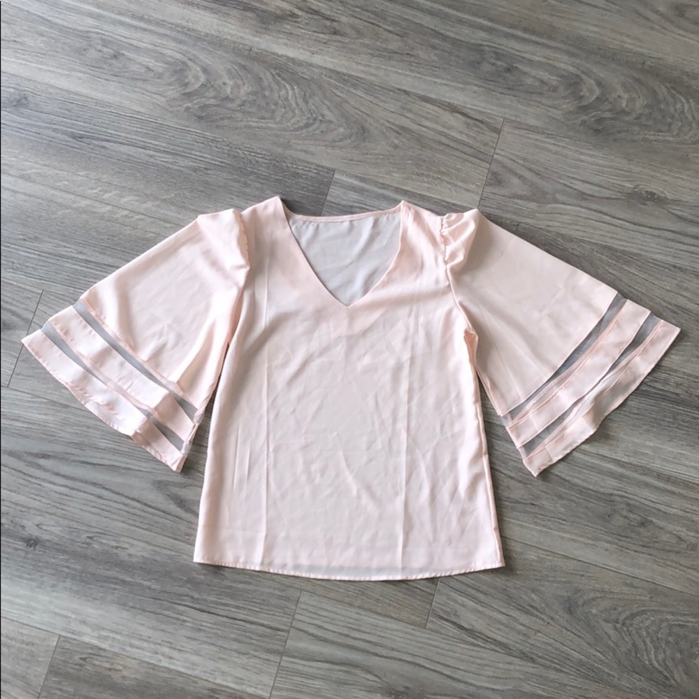 LIGHT PINK BELL SLEEVE BLOUSE